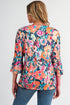 Floral Print Three Quarter Flare Sleeve Tie Neck Blouse