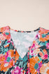 Floral Print Three Quarter Flare Sleeve Tie Neck Blouse