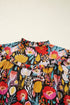 Floral Print Three Quarter Puff Sleeve Tie Neck Blouse