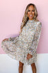 Floral Print Tie Frilled Shir Mock Neck Mini Dress