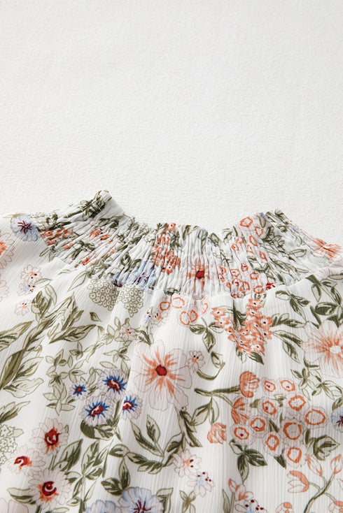 Floral Print Tie Frilled Shir Mock Neck Mini Dress