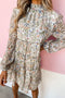 Floral Print Tie Frilled Shir Mock Neck Mini Dress