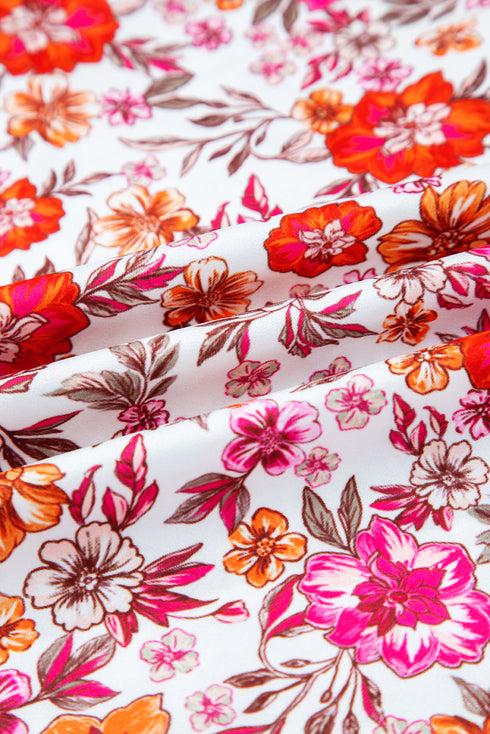 Floral Print Tie Neck Bracelet Sleeve Woven Blouse