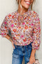 Floral Print Tie Neck Bracelet Sleeve Woven Blouse
