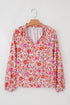 Floral Print Tie Neck Bracelet Sleeve Woven Blouse
