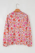 Floral Print Tie Neck Bracelet Sleeve Woven Blouse