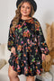 Floral Print Tie Neck Cinched Waist Long Sleeve Mini Dress