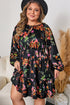 Floral Print Tie Neck Cinched Waist Long Sleeve Mini Dress