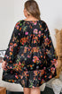 Floral Print Tie Neck Cinched Waist Long Sleeve Mini Dress