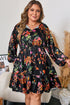 Floral Print Tie Neck Cinched Waist Long Sleeve Mini Dress