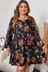Floral Print Tie Neck Cinched Waist Long Sleeve Mini Dress