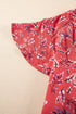 Floral Print Tie Neck Flutter Sleeve Crinkled Woven Blouse