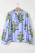 Floral Print Tie Neck Puff Sleeve Button Front Blouse