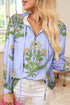 Floral Print Tie Neck Puff Sleeve Button Front Blouse