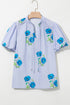 Floral Print Tie Neck Puff Sleeve Cotton Blouse
