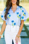Floral Print Tie Neck Puff Sleeve Cotton Blouse