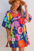 Floral Print Tie Neck Puff Sleeve Dress