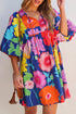 Floral Print Tie Neck Puff Sleeve Dress