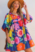 Floral Print Tie Neck Puff Sleeve Dress