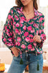 Floral Print Tie Neck Puff Sleeve Southern Belle Blouse