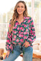 Floral Print Tie Neck Puff Sleeve Southern Belle Blouse