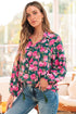 Floral Print Tie Neck Puff Sleeve Southern Belle Blouse