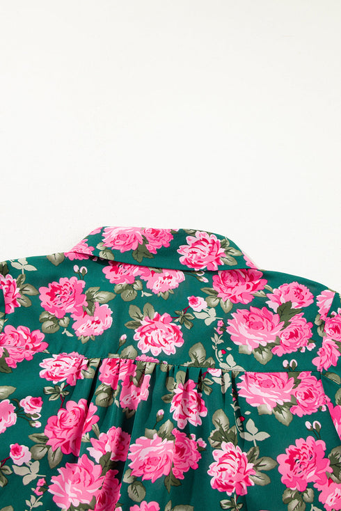 Floral Print Tie Neck Puff Sleeve Southern Belle Blouse