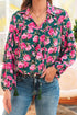 Floral Print Tie Neck Puff Sleeve Southern Belle Blouse