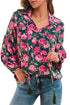 Floral Print Tie Neck Puff Sleeve Southern Belle Blouse