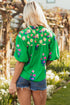 Floral Print Tie Split Neck Short Sleeve Woven Blouse