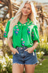 Floral Print Tie Split Neck Short Sleeve Woven Blouse
