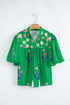 Floral Print Tie Split Neck Short Sleeve Woven Blouse