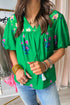 Floral Print Tie Split Neck Short Sleeve Woven Blouse