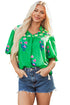 Floral Print Tie Split Neck Short Sleeve Woven Blouse