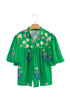 Floral Print Tie Split Neck Short Sleeve Woven Blouse