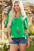 Floral Print Tie Split Neck Short Sleeve Woven Blouse