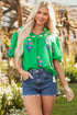 Floral Print Tie Split Neck Short Sleeve Woven Blouse