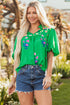 Floral Print Tie Split Neck Short Sleeve Woven Blouse