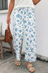 Floral Print Tie Waist Seamed Straight Leg Jeans