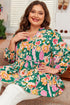 Floral Print Tied V Neck Long Sleeve Babydoll Blouse