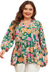 Floral Print Tied V Neck Long Sleeve Babydoll Blouse