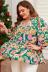 Floral Print Tied V Neck Long Sleeve Babydoll Blouse