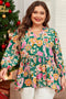 Floral Print Tied V Neck Long Sleeve Babydoll Blouse
