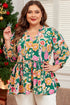 Floral Print Tied V Neck Long Sleeve Babydoll Blouse