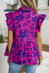 Floral Print Tiered Flutter Sleeve Collared Blouse