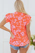 Floral Print Tiered Flutter Sleeve Collared Blouse