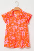 Floral Print Tiered Flutter Sleeve Collared Blouse