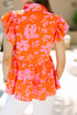 Floral Print Tiered Flutter Sleeve Collared Blouse