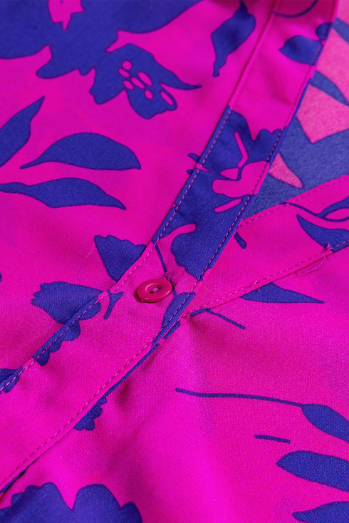 Floral Print Tiered Flutter Sleeve Collared Blouse
