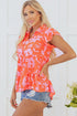 Floral Print Tiered Flutter Sleeve Collared Blouse